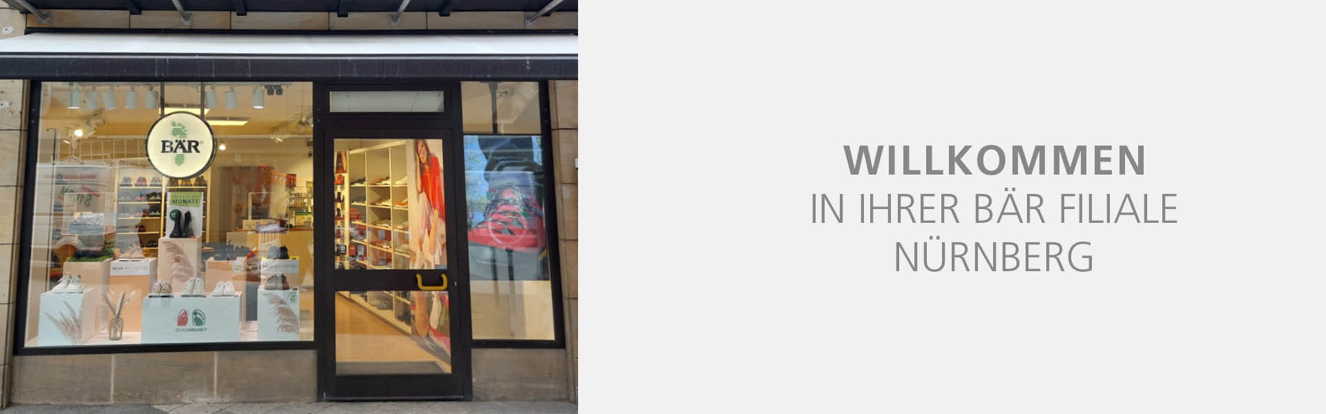 Schaufenster der BÄR Filiale in Nürnberg mit Schuhpräsentation