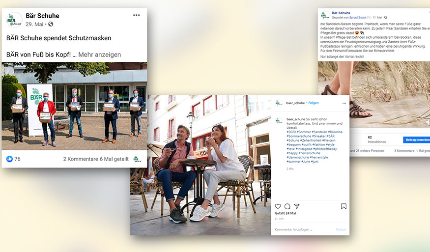 BÄR Schuhe: Team spendet Schutzmasken, Paar in Sandalen beim Café-Besuch.