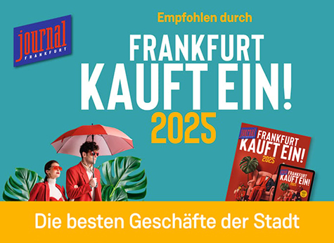 Werbung für das „Frankfurt kauft ein 2025“ Event, das die besten Geschäfte der Stadt präsentiert.