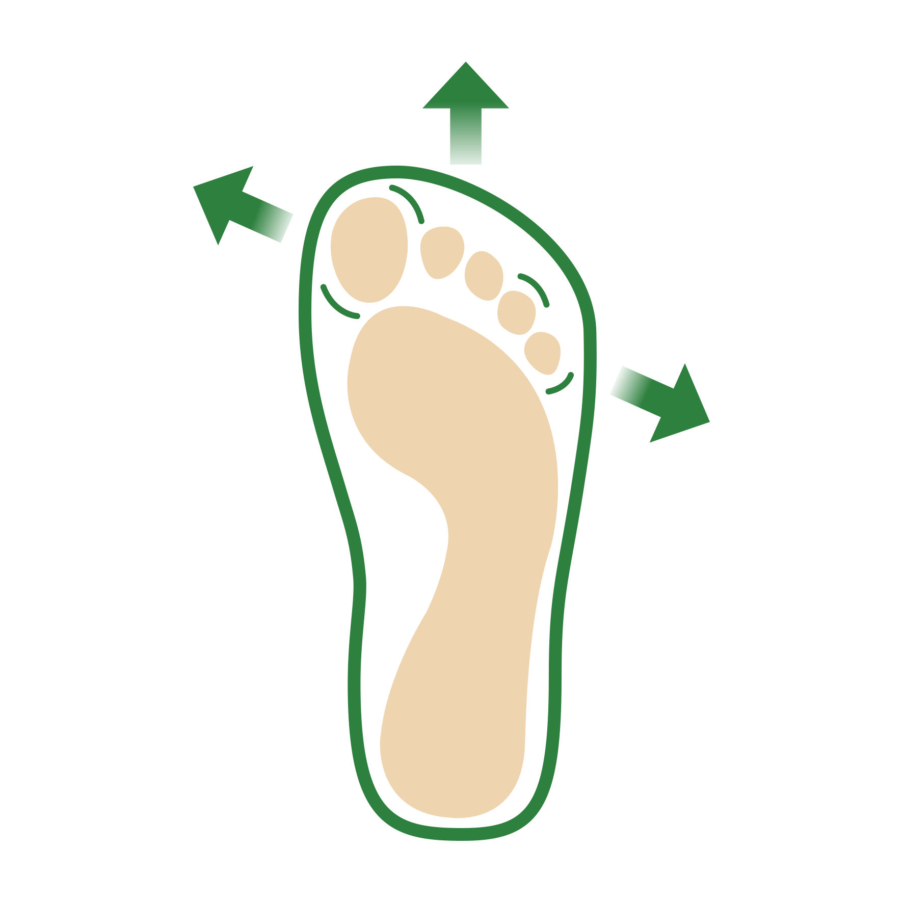 Diagramm eines Fußabdrucks mit Pfeilen, die die Bewegungsfreiheit verdeutlichen