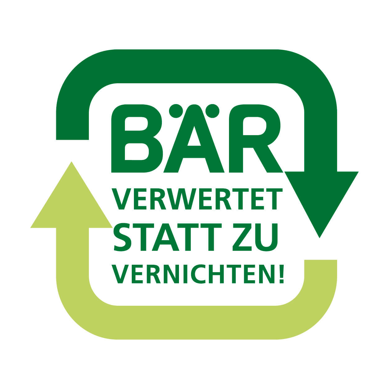 Grünes BÄR Logo mit dem Text 'Verwertet statt zu vernichten', Symbol für Recycling und Nachhaltigkeit
