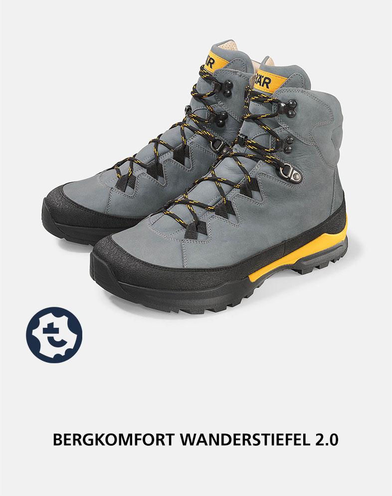 Bergkomfort Wanderstiefel 2.0 in Grau mit gelben Details, ideal für Wanderungen
