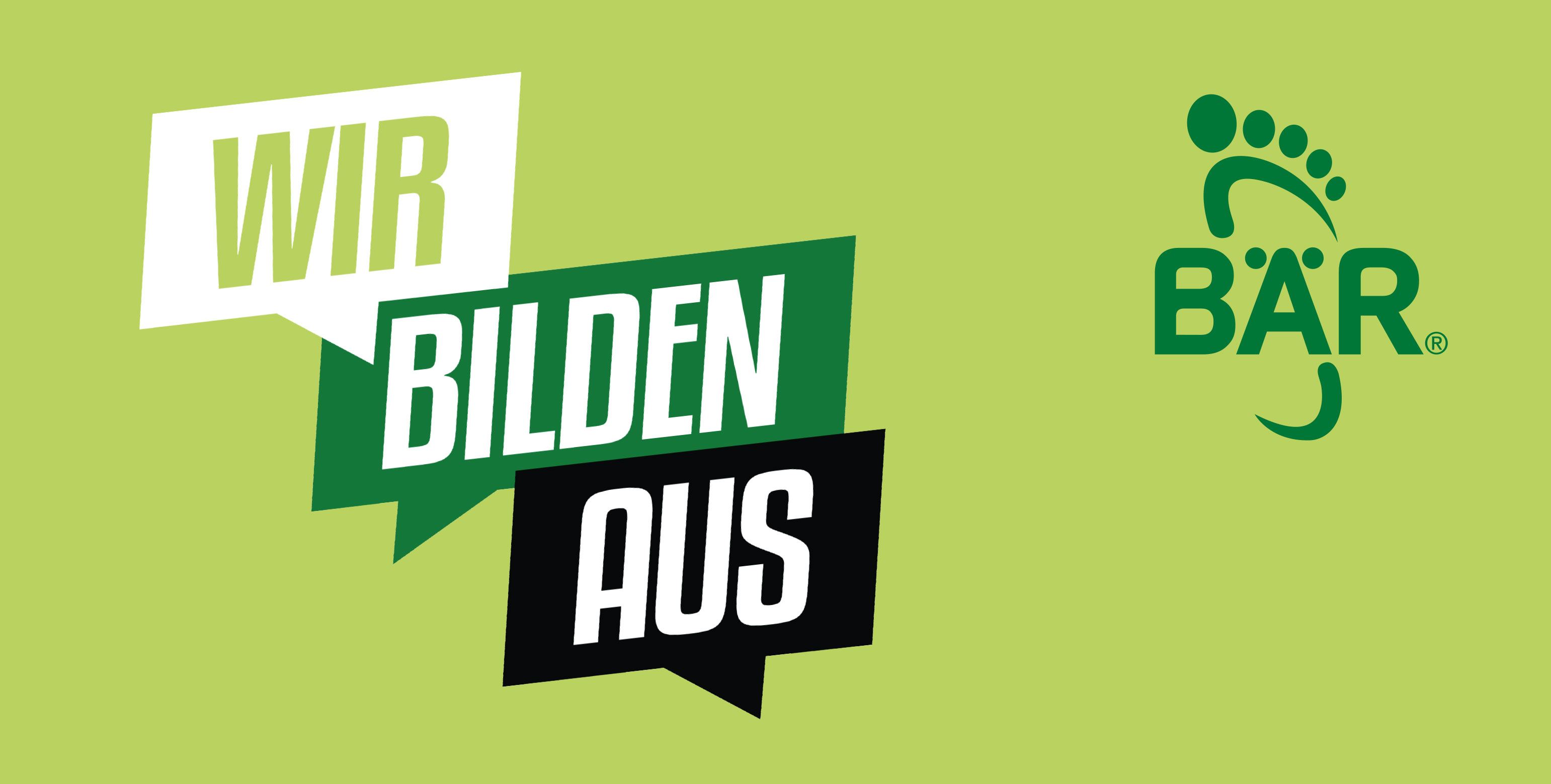 Grafik mit dem Text 'Wir bilden aus' und dem BÄR Logo auf grünem Hintergrund