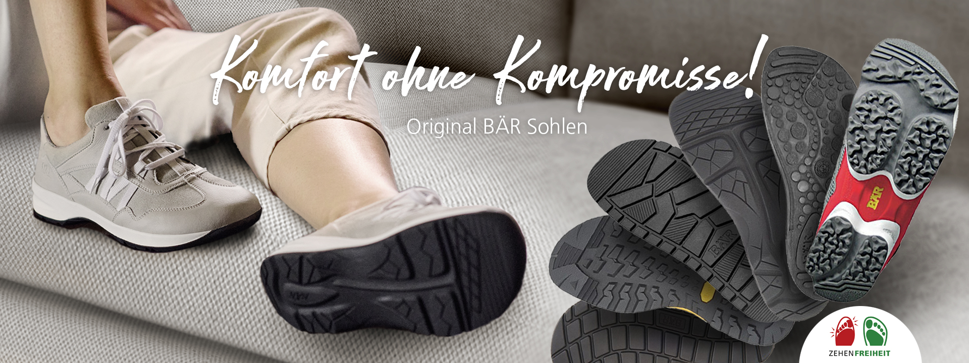 Nahaufnahme eines bequemen Schuhs mit BÄR Sohle, ideal für Komfort ohne Kompromisse.