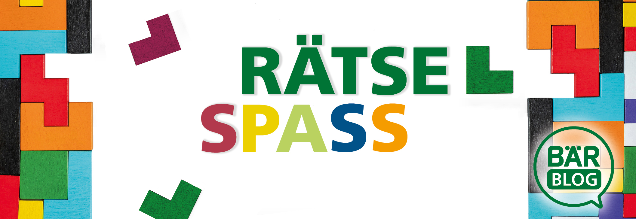 Bunte Puzzleteile und der Schriftzug 'Rätselspaß' im Bär Blog