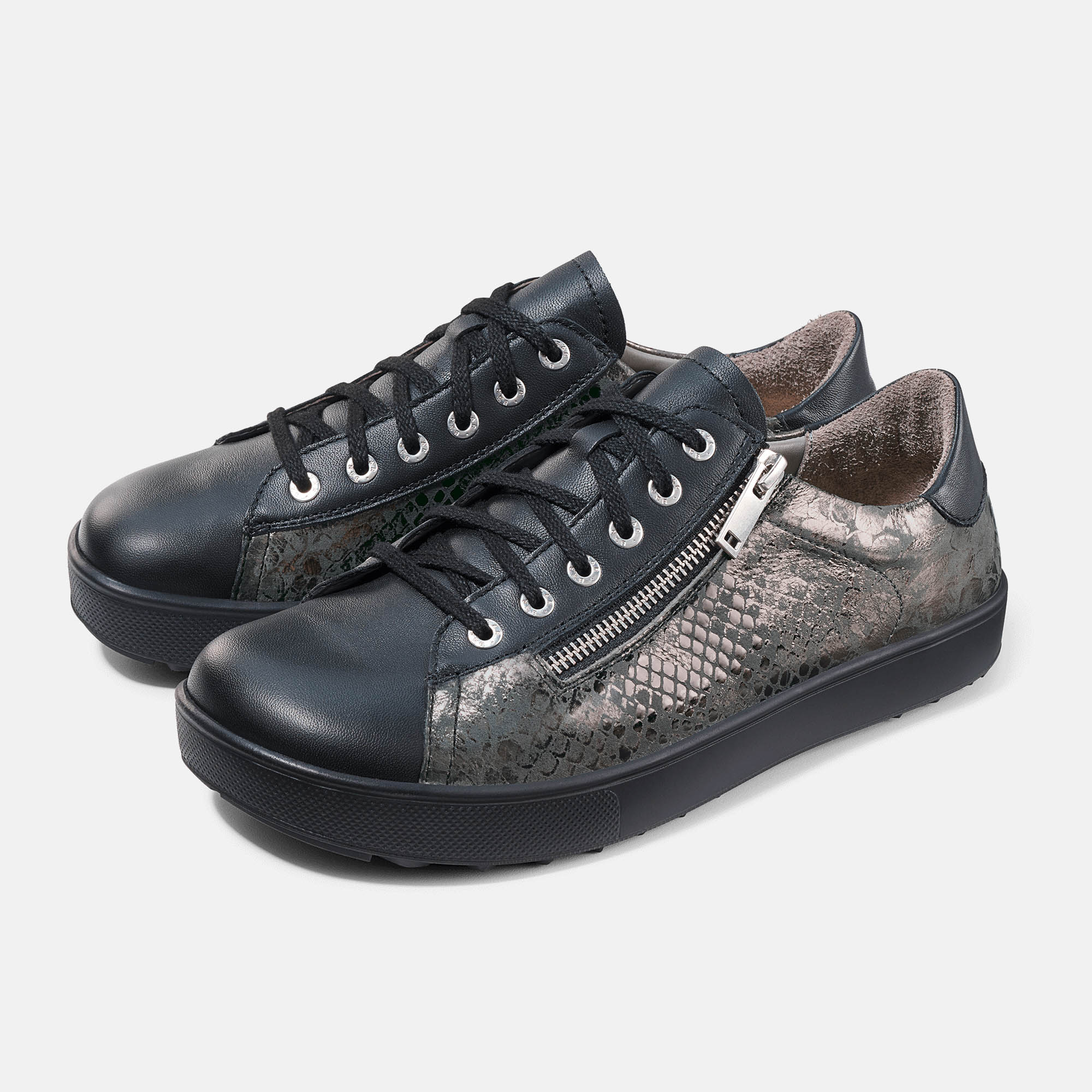 BÄR Schuhe Damenschuhe Freizeitschuhe Margot schwarz/anthrazit Lammnappaleder, Kalbnappaleder bedruckt Hauptbild