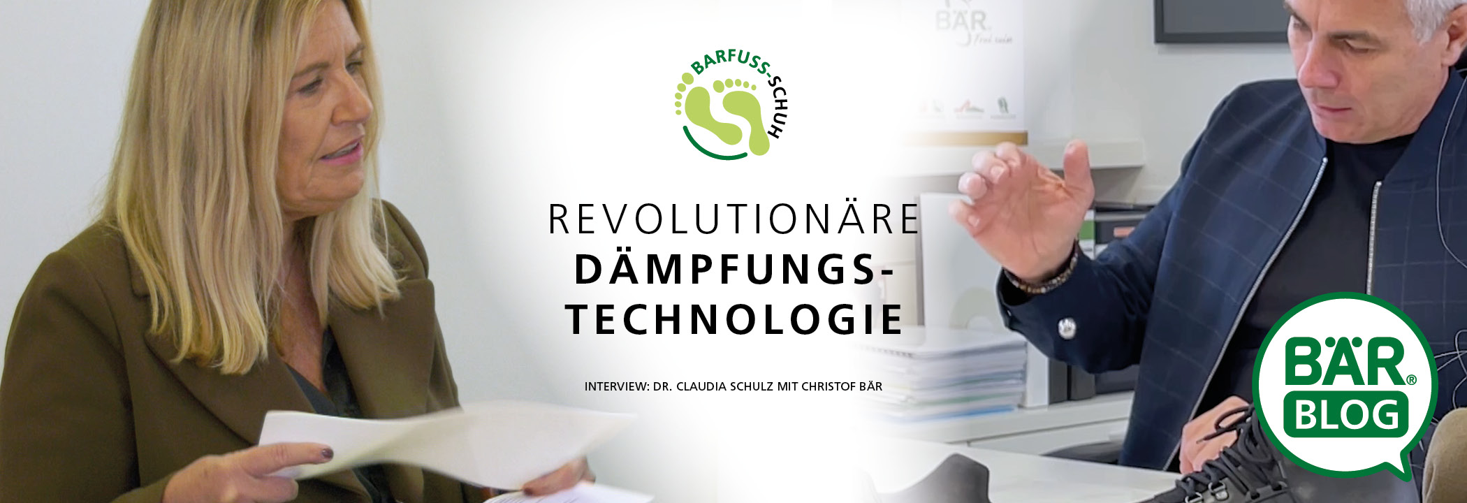 Interview mit einer Frau und einem Mann über die revolutionäre Dämpfungstechnologie von BÄR-Schuhe, abgebildet im BÄR-Blog