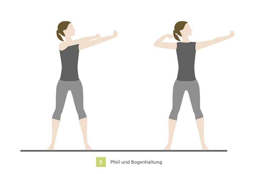 Illustration einer Frau in Pfeil-und-Bogen-Haltung, eine beliebte Aufwärmübung