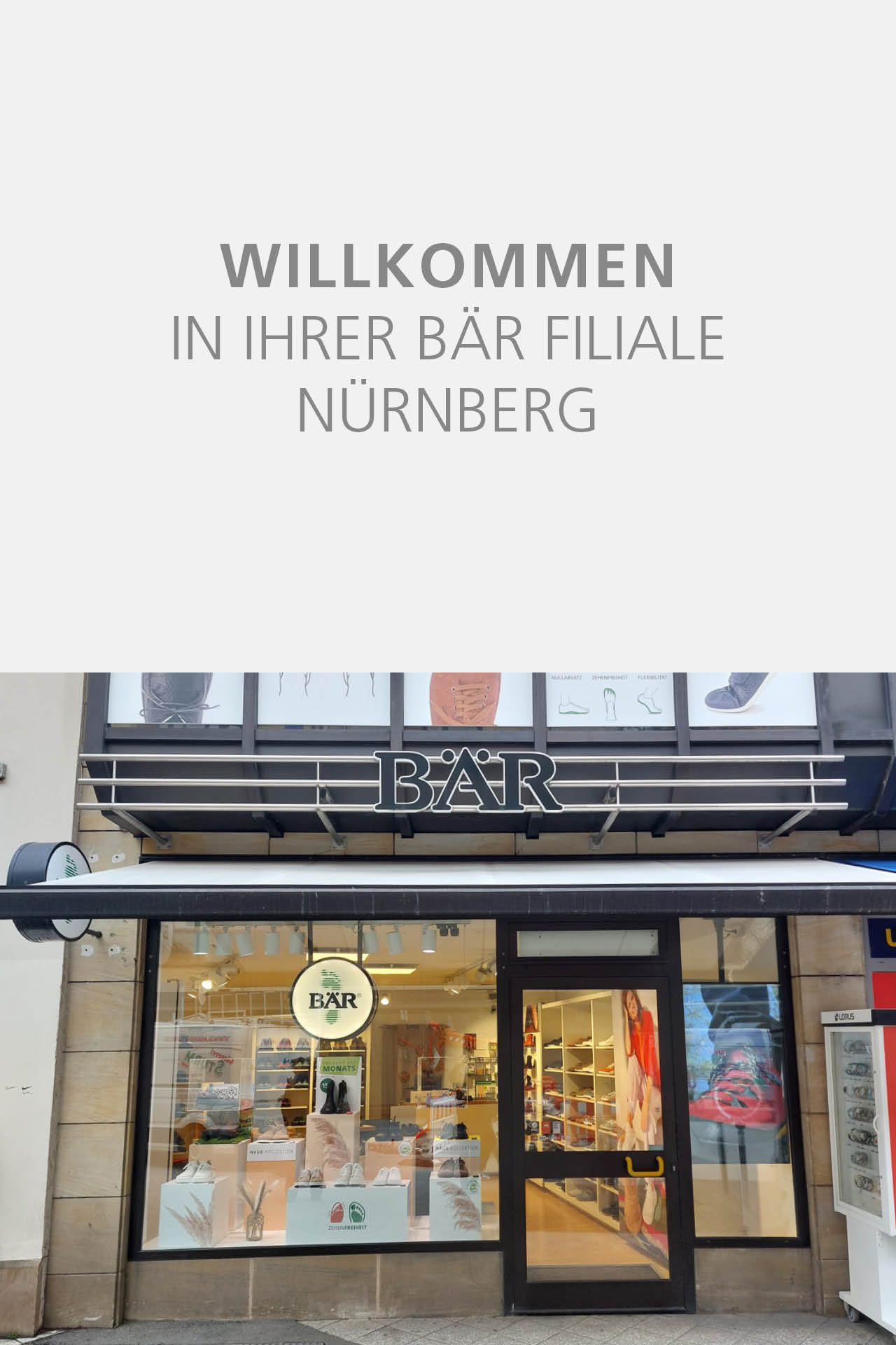 Außenansicht der BÄR Filiale in Nürnberg mit Schaufenster
